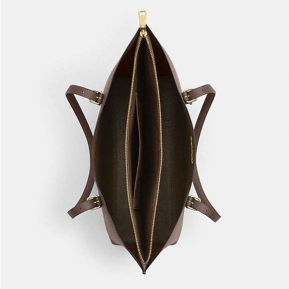 Coach Brown Leather Tote with Gold Accents color / taupe oxblood - Picture 6 of 16